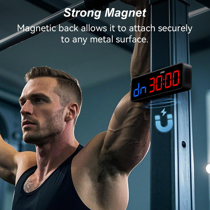 Acedeck Portable Gym Timer Clock: Fitness Digital Clock with Strong Magnet - Remote Control for Fitness Enthusiasts - Powerful Battery for Home Gym Garage Boxing Black