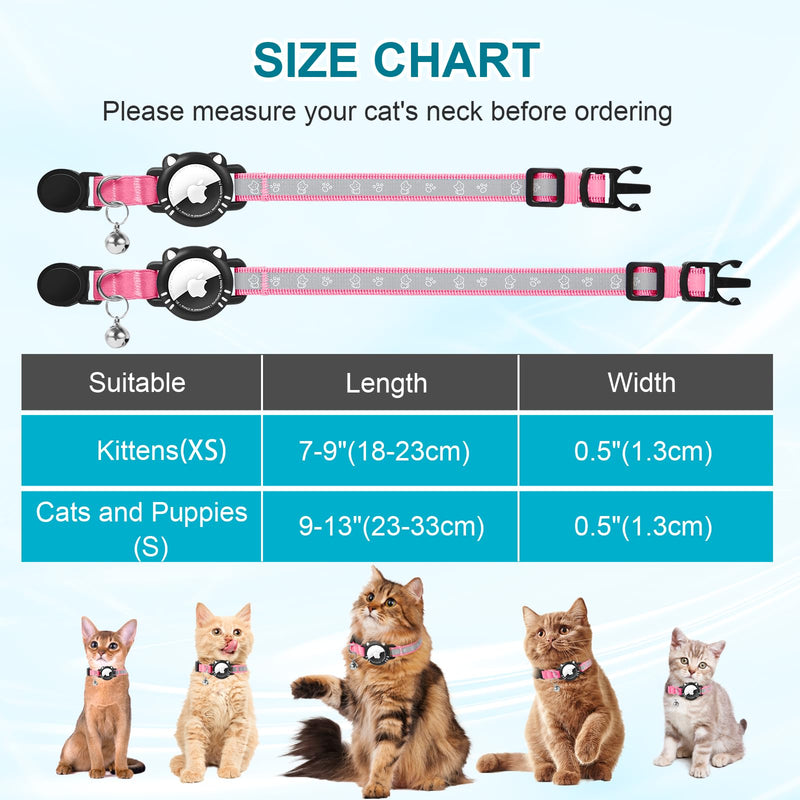 Airtag Cat Collar, Reflective Cat Collar with Apple Air Tag Holder, Breakaway GPS Tracker Pet Collar with Bell for Cat Kitten, Pink, S(9-11 Inch) S (9-13 Inch) - BeesActive Australia