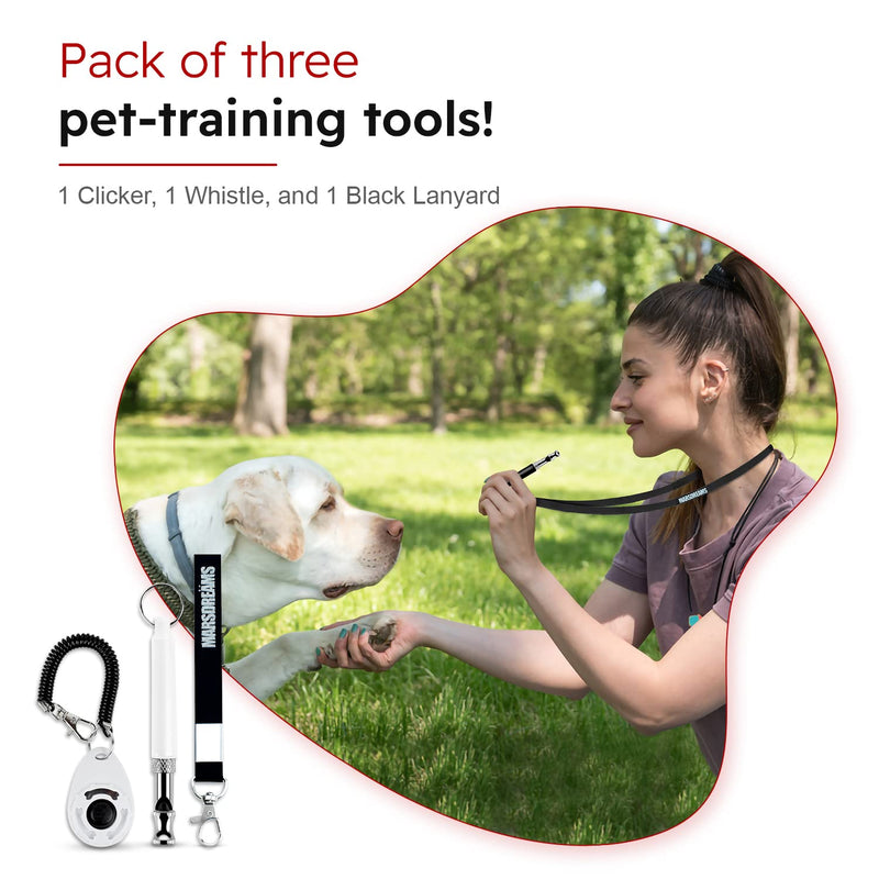 Pet Training Clicker, Whistle -Training Behaviour Aids Accessories for Puppies with Lanyard - Barking Control Device - Long Range Adjustable Frequency - Pack of 3 - White - BeesActive Australia