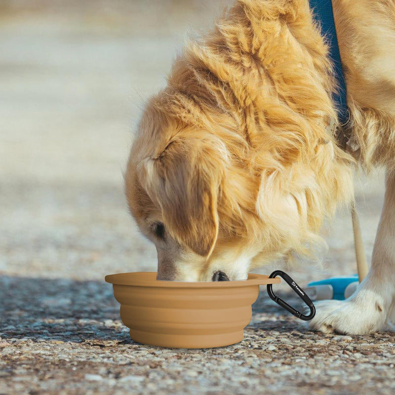 Portable Collapsible Dog Bowl, Food Grade Silicone, Large Capacity, Easy to Wash - Ideal for Outdoor Camping and Hiking, Suitable for Dogs, Cats, and Pets (Brown) Brown - BeesActive Australia