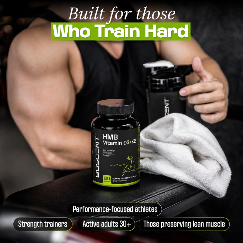 HMB 3000mg Supplement | Vitamin D3 K2 + Calcium | Muscle Recovery, Lean Muscle Support & Bone Health | Muscle Retention Support Supplement for Men & Women | Non-GMO | 120 Capsules