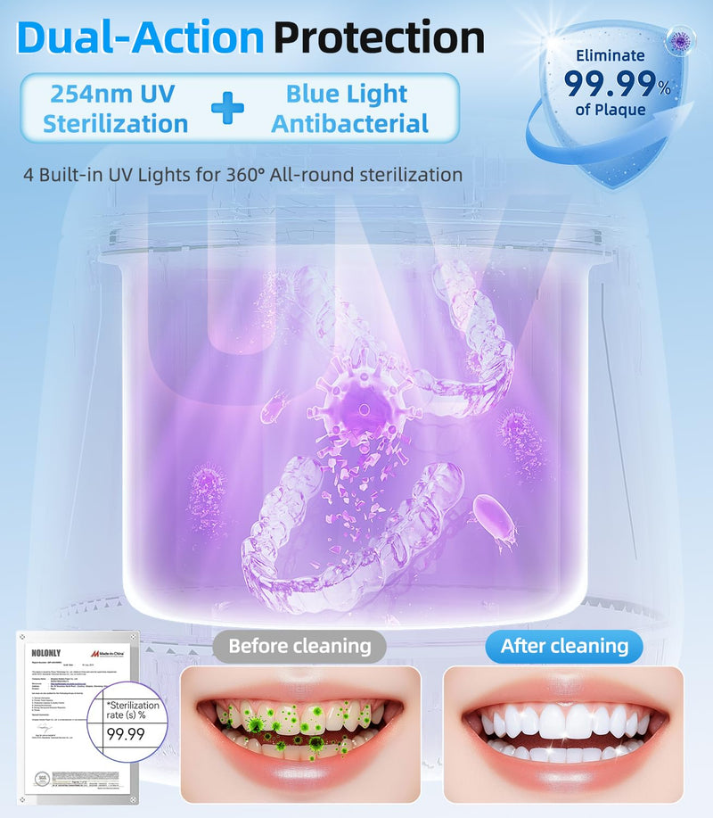 Ultrasonic Retainer Cleaner Machine 48kHz, Cordless Dental Pod Ultrasonic Jewelry Cleaner Portable with Digital Timer & 200ML for Denture Aligner Night Mouth Guard Braces Electrochemistry Accessories - BeesActive Australia