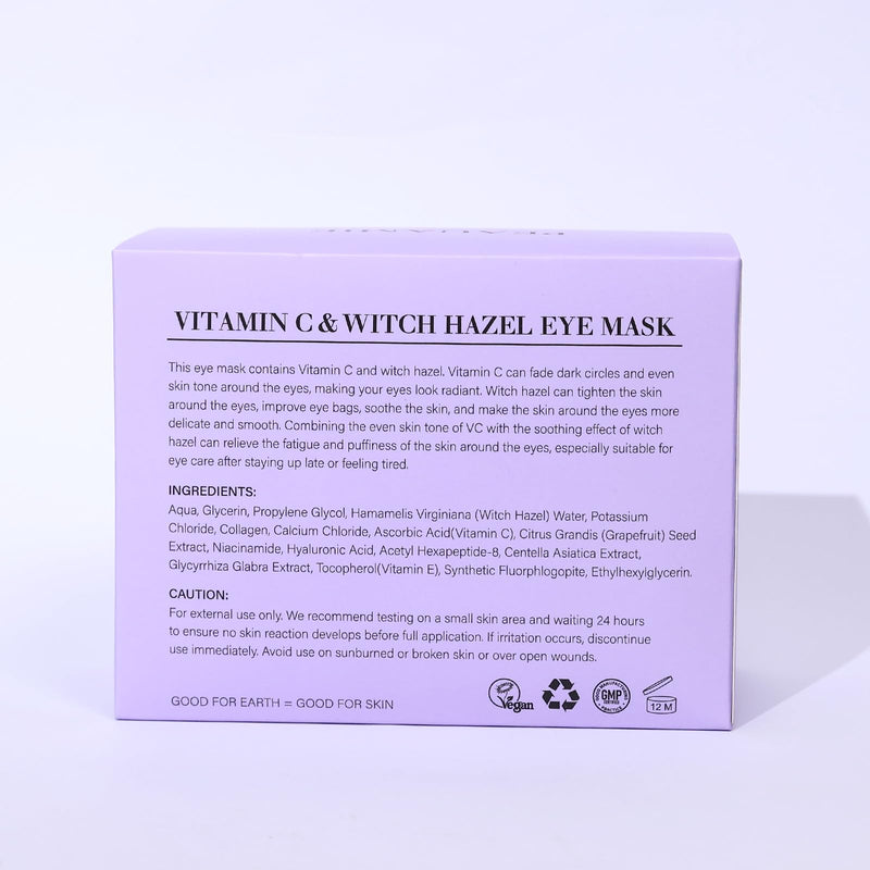 PEAUAMIE Under Eye Patches with Vitamin C and Witch Hazel Eye Mask for Dark Circles and Puffiness,Face Mask Skin Care Products 30 Pairs Purple