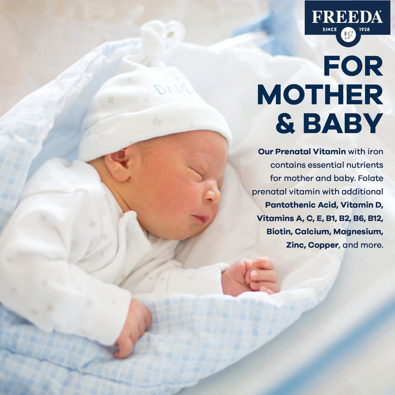 FREEDA Prenatal Vitamins for Pregnant Women – 100 Tablets | Supports Mother & Baby Nutrition – Includes Methylfolate, Calcium, & Essential Nutrients – Vegan, Kosher, Easy-to-Swallow 100 Count (Pack of 1)