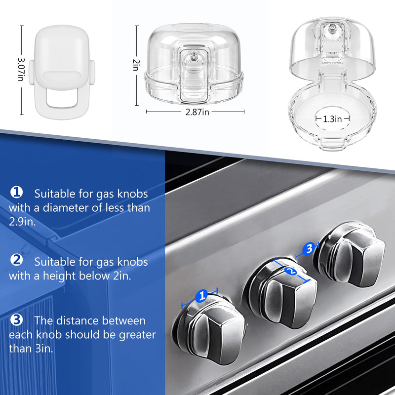 Stove Knob Safety Covers for Child (5 + 1 Pack), Upgraded Universal Size Press Gas Stove Covers with Adhesive, Heat-Resistant Childproof Oven Knob Locks for Kids and Pets (Clear) Clear - BeesActive Australia