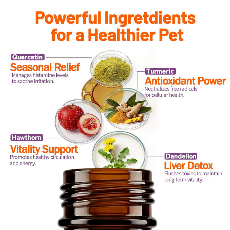 Quercetin Drops for Dogs & Cats, Dog Allergy Relief Liquid Supplement with Chicken Flavor, Supports Itchy Skin, Paw Licking, Hot Spots, Immune & Seasonal Wellness, 2 fl oz