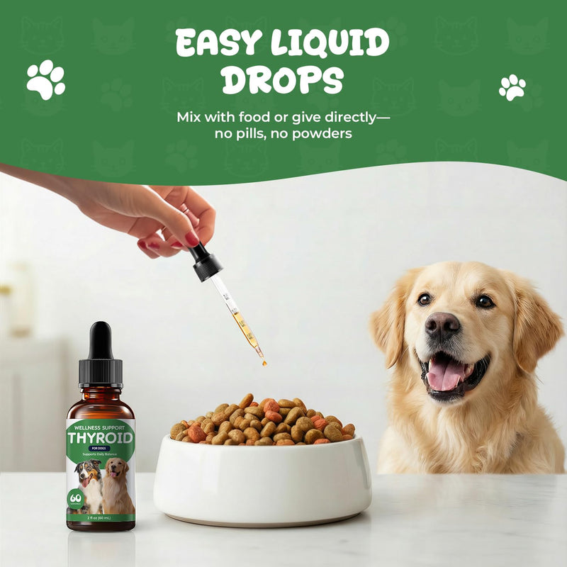 Thyroid Support for Dogs, Herbal Appetite Stimulant & Metabolism Support Drops with Bladderwrack, Astragalus & Nettle Leaf, Helps Maintain Healthy Weight, Energy & Daily Vitality, 2 fl oz