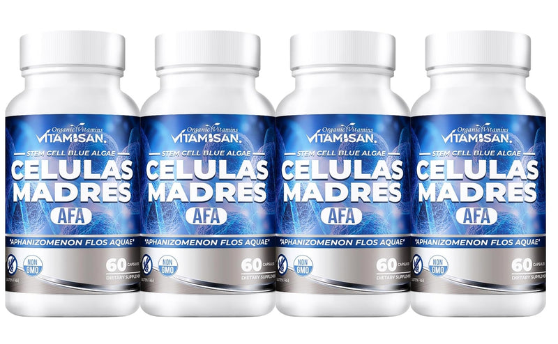 VITAMISAN 4 Celulas Madres Stemcells Celula AFA Blue Green Algae - Aphanizomenon Flos-aquae -Anti-Aging 240 Capsules new no GMO