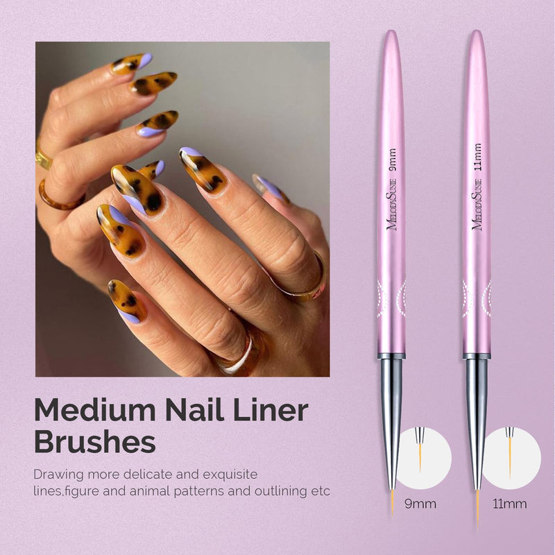MelodySusie Nail Art Liner Brushes 5Pcs Professional Gel Polish Painting Art Design Pen Set for Thin Long Lines, Tiny Details, Fine Drawing, Delicate Coloring,Sizes 5/7/9/11/20mm Purple - BeesActive Australia