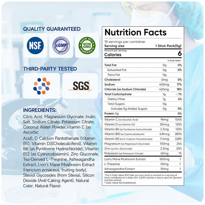 Daily Hydration Electrolyte Powder Sugar Free -Variety 30 Packs for Sport | Liquid Daily IV Drink Mix | 1,000mg Total of 5 Electrolytes | 5 Vitamins | Ashwagandha, L-Theanine | Non-GMO | 0 Calorie Variety