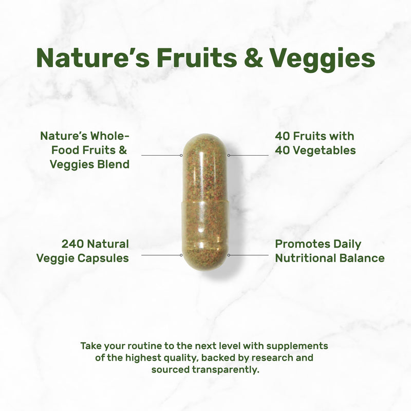 Nature’s Fruits & Veggies Supplement, 240 Veggie Capsules – 80 Whole Food Superfoods for Daily Balance – 40 Fruits with 40 Vegetables and Greens – Non-GMO, Gluten Free