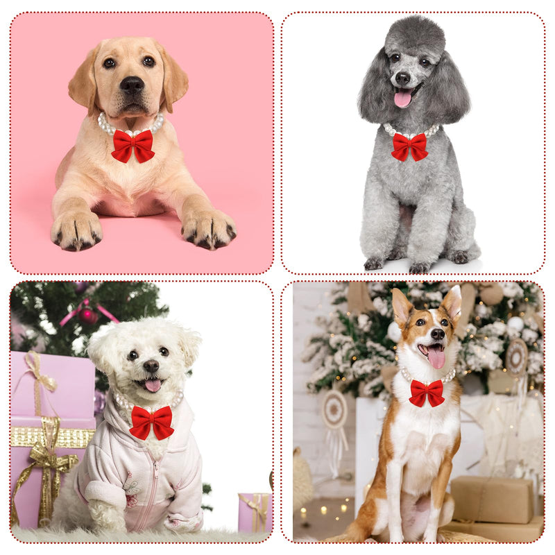 LEIFIDE Chunky Pearl Dog Necklace with Red Bow 20mm Large Bead Pearl Dog Collar Big Pearl Collar Adjustable Necklace Jewellery Accessories for Medium Large Dog Clothing Outfit Xmas Gift(20 Inch Long) - BeesActive Australia