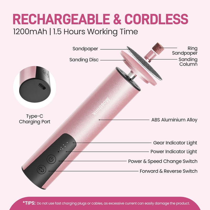 Electric Foot Callus Remover, 2 in 1 | 6 Speed Adjustable Foot File Nail Grinder with Sandpaper Disks, Professional Pedicure Tool for Feet Dead Skin, Self Care Gifts for Women Mom Lover Friends (Pink) - BeesActive Australia