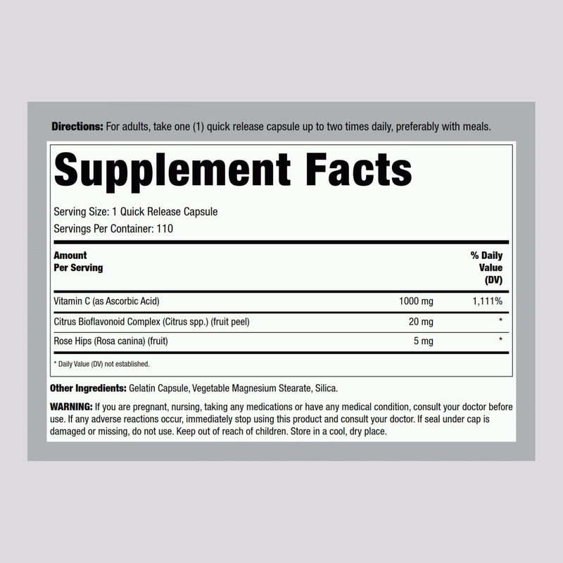 Piping Rock Vitamin C | 1000mg | 110 Capsules | with Bioflavonoids and Rose HIPS | Non-GMO, Gluten Free Supplement | by Lindberg