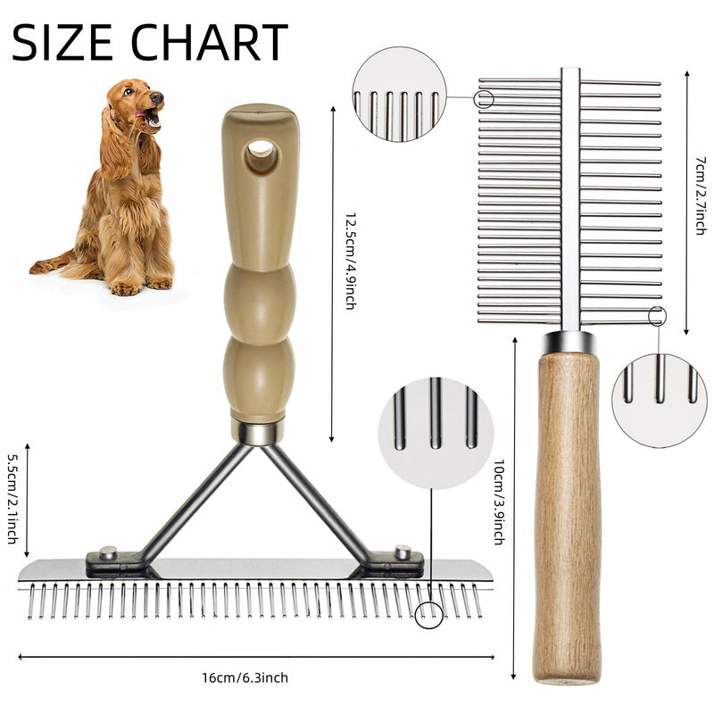 Undercoat Rake for Dogs, 2 Pack Double Coat Brush Set Long Tooth Undercoat Brush & Flea Comb, Long Hair Dog Combs for Grooming Shedding German Shepherd Horse Great Pyrenees