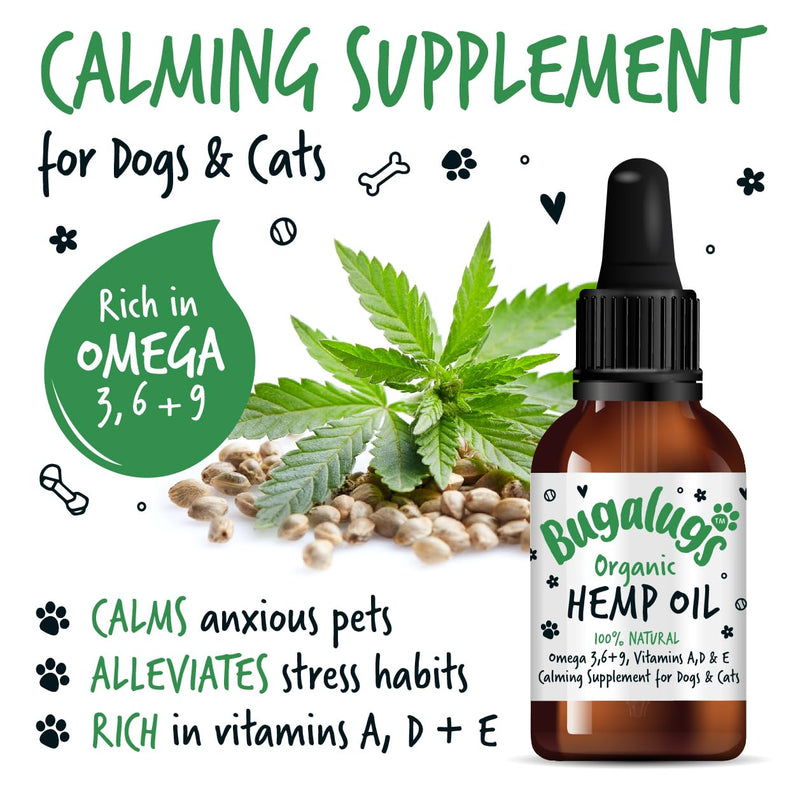 Bugalugs Hemp Oil Dog Calming Products Nervous products for dog anxiety relief - Hemp oil for dogs uk food supplements with omega 3, 6, 9 support hip, joint & dog calming
