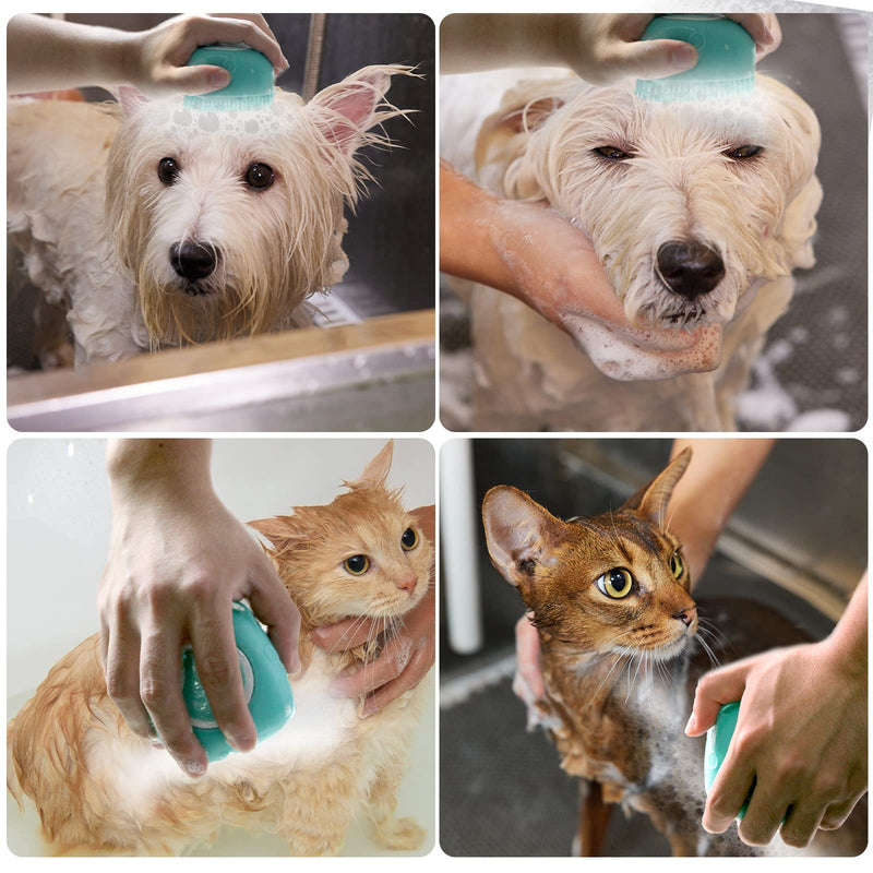 Dog Bath Brush, Pet Massage Brush Shampoo Dispenser, Soft Silicone Brush Rubber Bristle for Dogs and Cats Shower Grooming Blue - BeesActive Australia