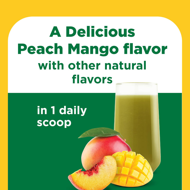 Nature Made Super Greens Powder with Prebiotic Fiber Drink Mix, 6.61 oz | Made with 1 Cup Veggies Per Serving, Fiber Supplement + Vitamins and Minerals, Gluten Free, Peach Mango Flavor, 25 Day Supply