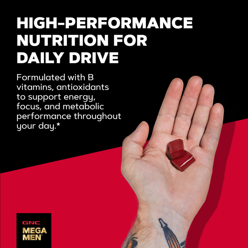 GNC Mega Men Soft Chew Multivitamin for Men | Energy & Metabolism Support | Gluten Free | Mixed Fruit | 60 Count | Supports Immune Health, Provides B Vitamins for Energy Production, Supports Carbohydrate Metabolism, Gluten-Free