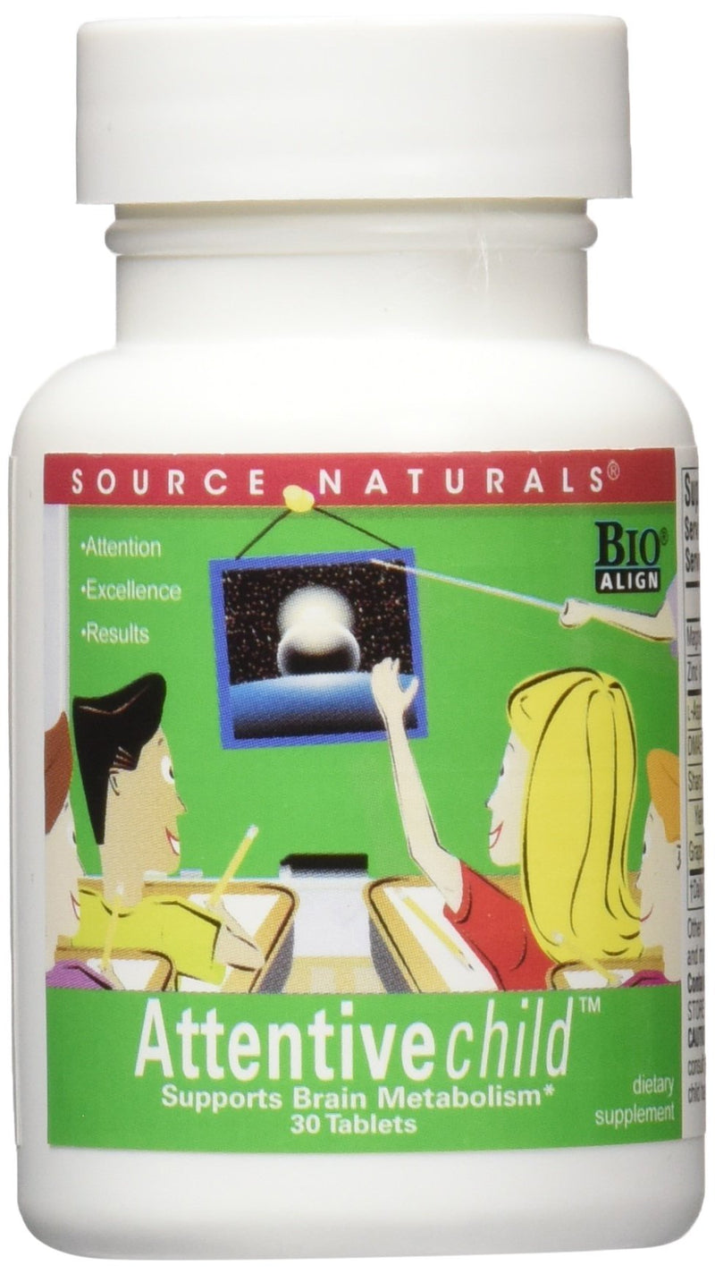 Source Naturals Attentive Child - Healthy Cognitive Nutrients for Active Children - Improved Focus & Attention with DMAE, Magnesium, Zinc & Grape Seed Extract - 30 Tablets 1