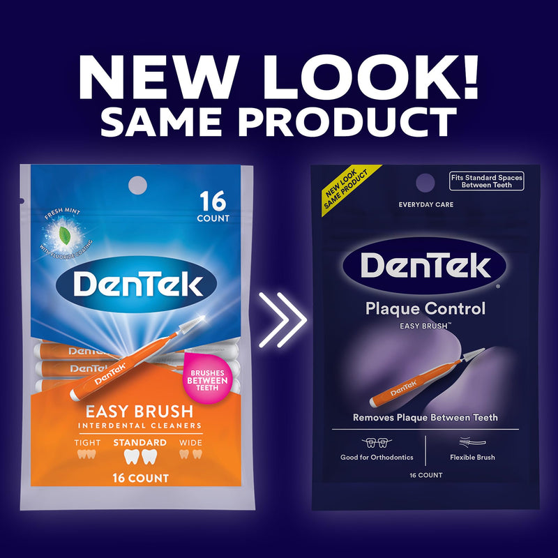 DenTek Easy Brush, Interdental Brushes for Cleaning Between Teeth, Safe for Braces & Dental Work, 16 Count, Pack of 6 Interdental Cleaners 16 Count (Pack of 6)