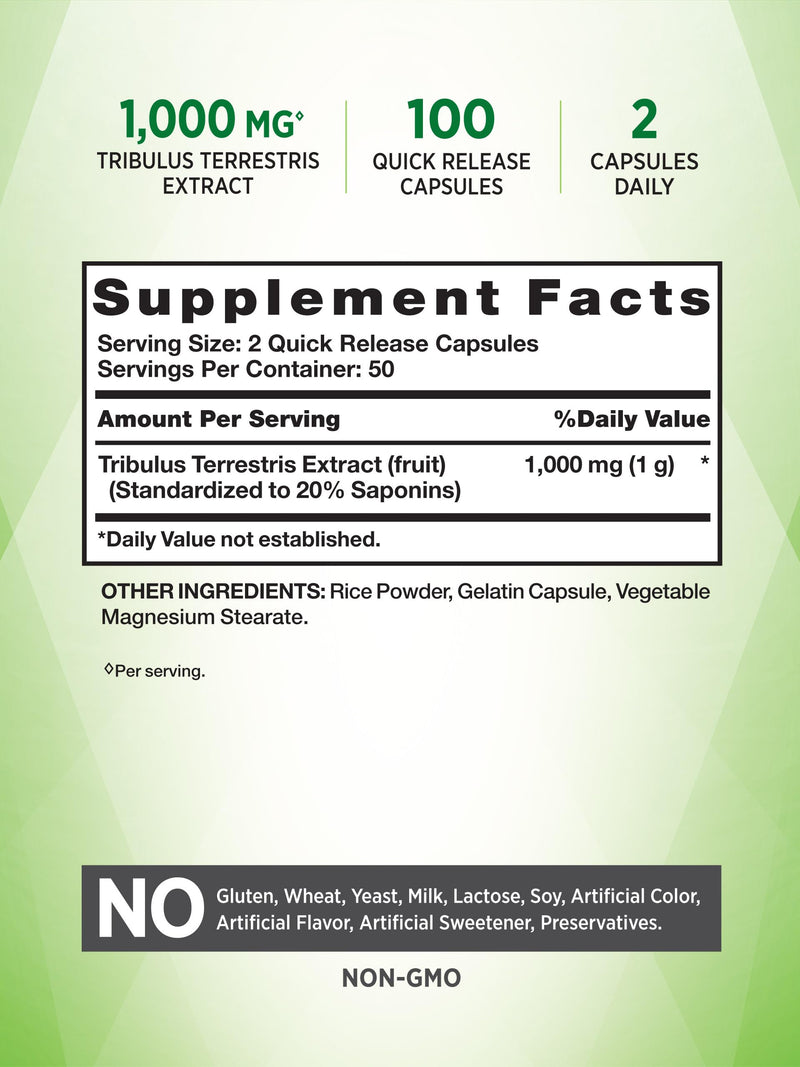 Tribulus Terrestris | 1000mg | 100 Capsules | Non-GMO and Gluten Free Supplement | By Nature's Truth - BeesActive Australia