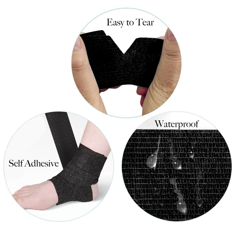 32 Rolls Self Adhesive Bandage Wrap 2 inch Cohesive Bandage Wrap Stretch Bandages Wraps Tape Black Elastic Self-Adherent Tape for Wrist Ankle Sports Swelling Sprains - BeesActive Australia