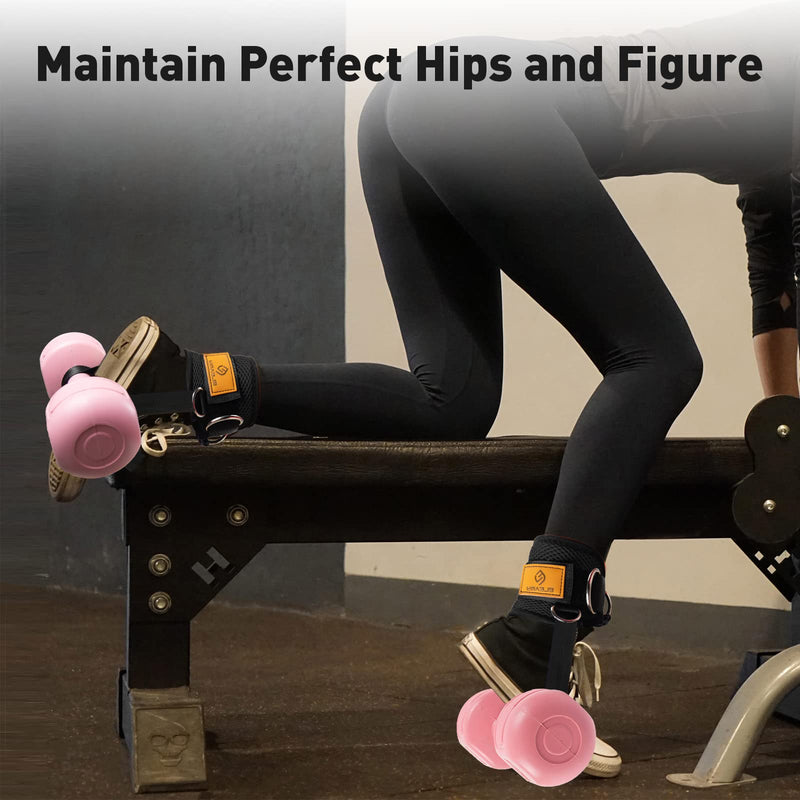 Ankle Straps for Dumbbells Weights and Cable Machines, Dumbbell Foot Attachment, Tibialis Trainer, Ankle Straps for Weight Lifting, Leg Extensions for Women and Men Black 2PC