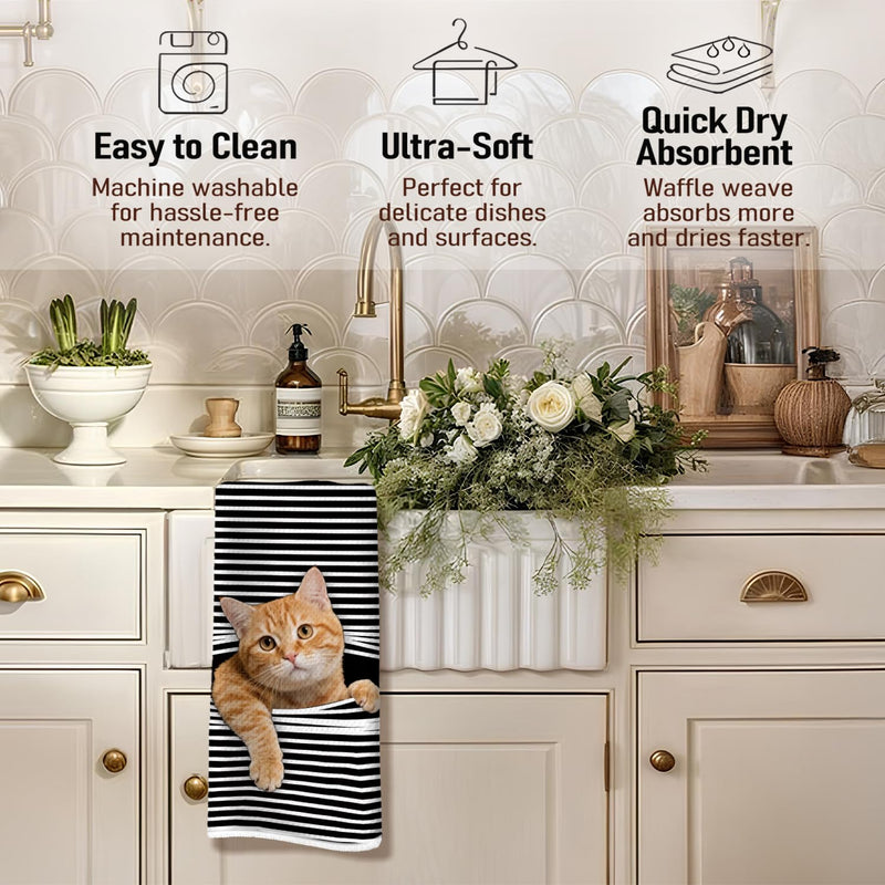 Orange Cat Kitchen Dish Towels, Cat Lovers Mom Dad Lady Gifts Decorative Hand Towels for Bathroom Kitchen, Pet Lover Gifts, 16x24 Inch 04-orange Cat