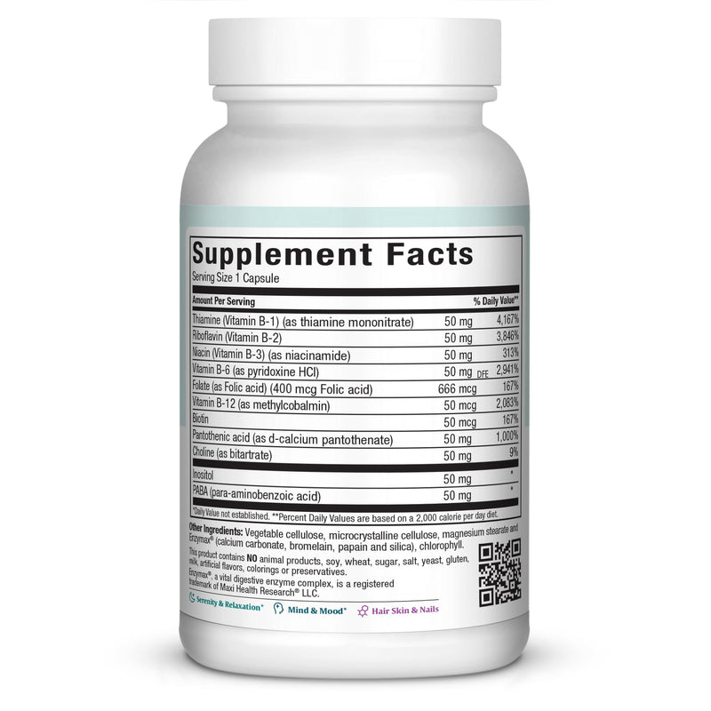 Maxi Health Vitamin B Complex – High Potency B Complex Vitamins B-50 with B1, B2, B3, B6, B12, Biotin & Folate – Support Cellular Energy & Mental Clarity – Kosher – 100 Capsules