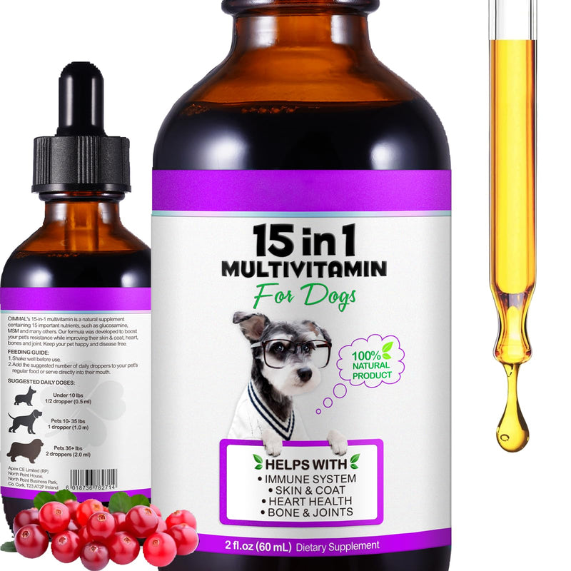 15 in 1 Dog Multivitamin Drops for Dogs - Daily Multivitamin Dog Vitamins and Supplements - Helps with Immune System, Skin and Coat, Heart & Joint Function 15 in 1 Dog Multivitamin