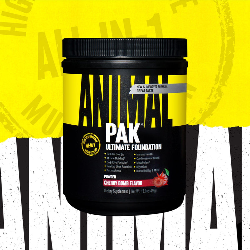 Animal Pak - Convenient All-in-One Vitamin & Supplement Powder, Cherry Bomb - Zinc, Vitamins C, B, D, Amino Acids, Immune Support, Digestive Enzymes - Daily Multivitamin for Women & Men - 60 Scoops 30 Servings (Pack of 1)