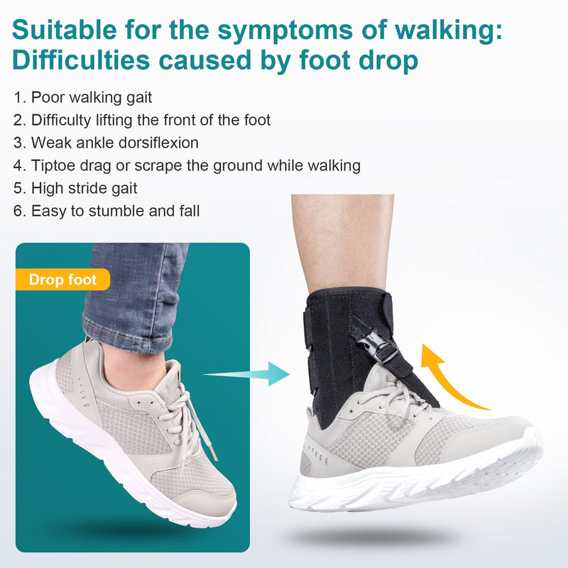 Foot Drop Brace for Walking Lifting Shoes, Drop Foot AFO Brace Help Raise Shoes, Foot Up Splint for Ankle, Improved Walking Gait, Prevent Falls and Injuries, for Left and Right-Black BIack - BeesActive Australia