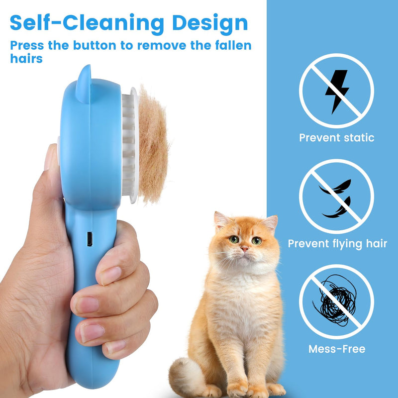 Cat Steam Brush, Cat Spray Brush for Shedding, Pet Steam Brush for Long & Short Haired Cats & Dogs, Spritz Defur Comb for Cats, Self-Cleaning Cat Hair Brush Removal Comb with Soft Bristles - BeesActive Australia