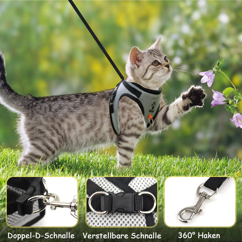 Cat Leash Set for Cats, Polyester Adjustable Cat Harness with Leash, Cat Vest with Reflective Strips for Kitten Dogs (Grey, S) Grey - BeesActive Australia