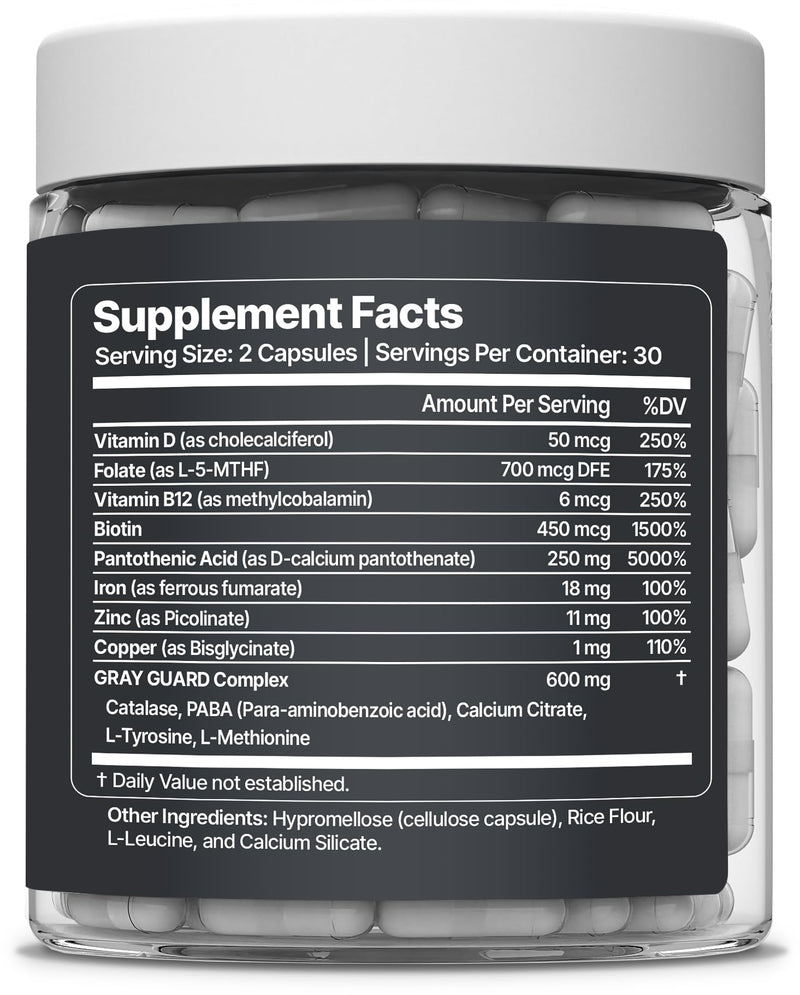Gray Guard – Anti Grey Hair Supplements with Catalase – Support for Gray Hair & Melanin Haircare – Natural Pigment Restoration Formula for Men & Women – 60 Capsules