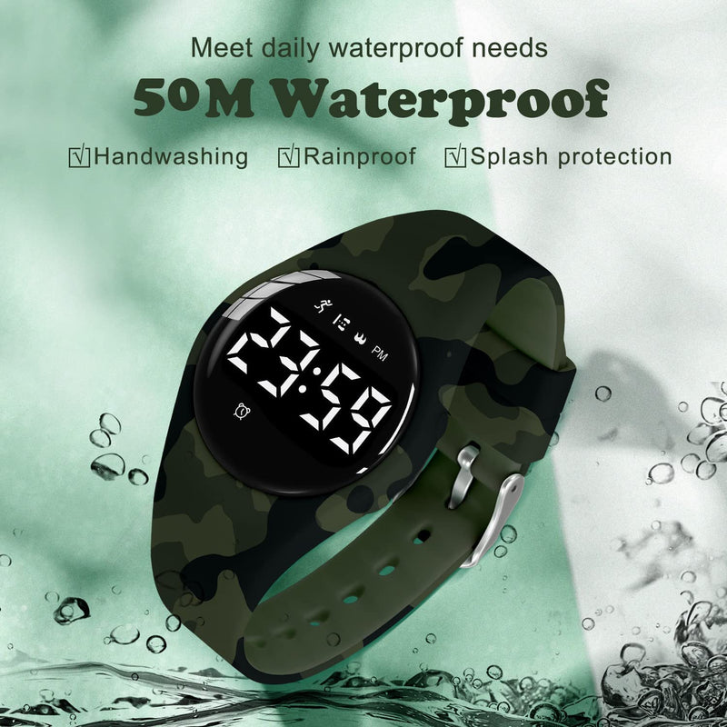 Kids Watches for Girls Boys Digital Sport Watch with Step Counter Pedometer Vibration Alarm Clock, No App Waterproof Fitness Tracker Kids Watch Boys Girls Teens Students Ages 5-16 103-F-Army - BeesActive Australia