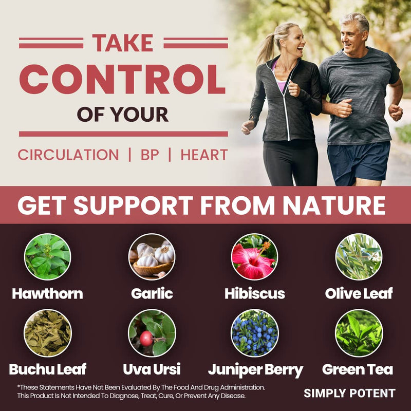 Blood Pressure Support Supplements - Healthy Heart, Cholesterol, Cardio, Hypertension, High BP - 13 Vitamins & Herbs - Folic Acid, Vitamins C B6 & B12, Hawthorn Olive Leaf Garlic Hibiscus, 90 Capsule