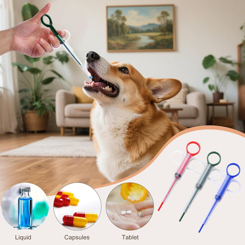 Pack of 3 Medication Feeder for Cats and Dogs, Stress-Free Pill Dispensers for Cats and Small Dogs, Pill Gun Assist Tool with Pusher for Tablets