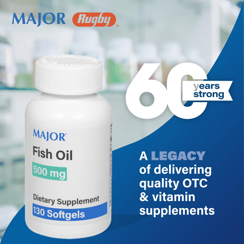MAJOR Fish Oil 500mg Softgels - Omega-3 Fish Oil Supplement - Dietary Supplement - 130 Count (3 Pack) 130 Count (Pack of 3)