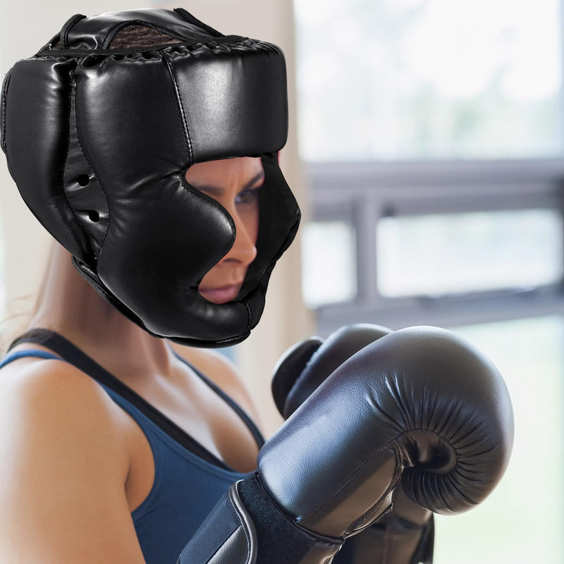2 Pcs Boxing Headgear MMA Training Sparring Gear Muay Thai Headgear Adjustable Taekwondo Helmet for Kickboxing Sparring Trainees Youth Adult Men Black