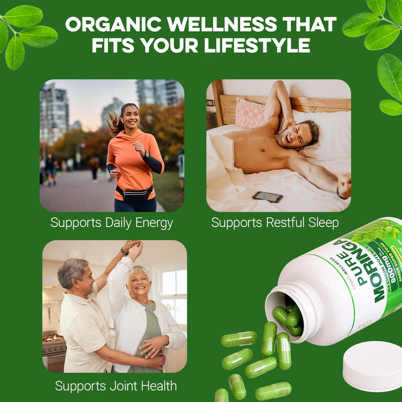 Moringa Capsules 800mg – Pure Moringa Powder Capsules Superfood for Energy, Immunity, Skin, Joint, Gut Health — Daily Nutrition & Wellness Supplement — Vegan, Non-GMO, USA Made (45-Day Supply)