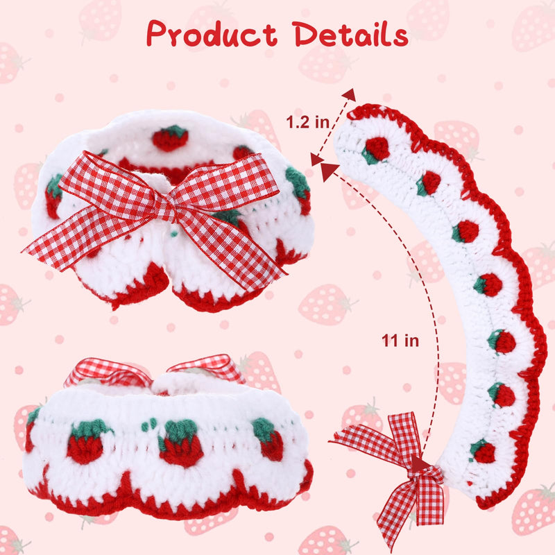 Cute Cat Collar, Cat Bandana, Strawberry Cat Collar with Bow Tie for Girl Cats Small Kitten Collar Cat Collar No Bell Cat Outfits for Female Cats Knitted Handmade Collar Breakaway for Cats, Small Dogs - BeesActive Australia