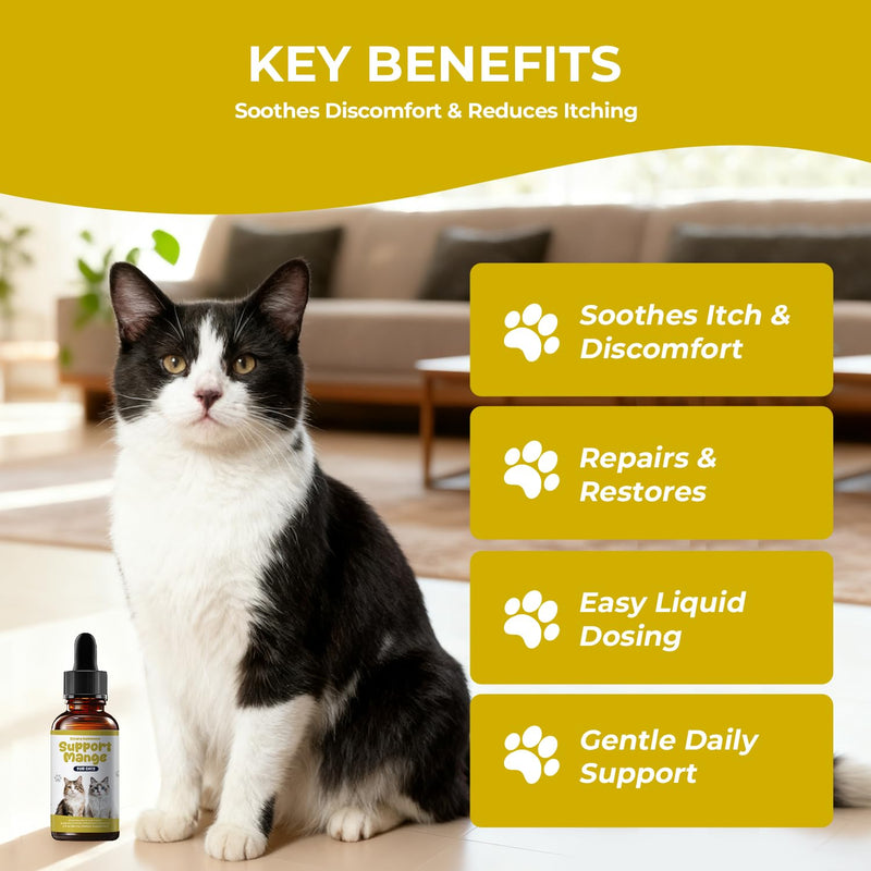 Cat Mange Treatment & Itchy Skin Relief, Natural Supplement for Dry Skin, Dandruff & Coat Care, Gentle Daily Support for Cats