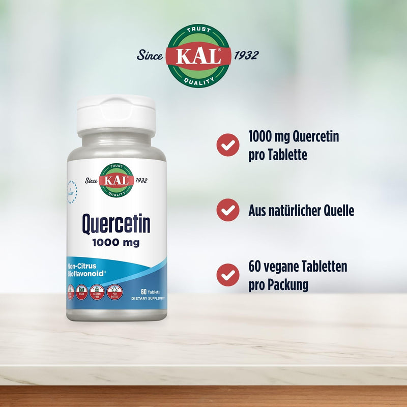 KAL Quercetin 1000mg Immune Support Supplement, Bioflavonoids for Immune Defense and Overall Health Support, Vegan, Gluten Free, Non-GMO, 60-Day Guarantee, 60 Servings, 60 Tablets | Immune & Antioxidant Support, Quercetin Bioflavonoid, 60 Servings, Veg...