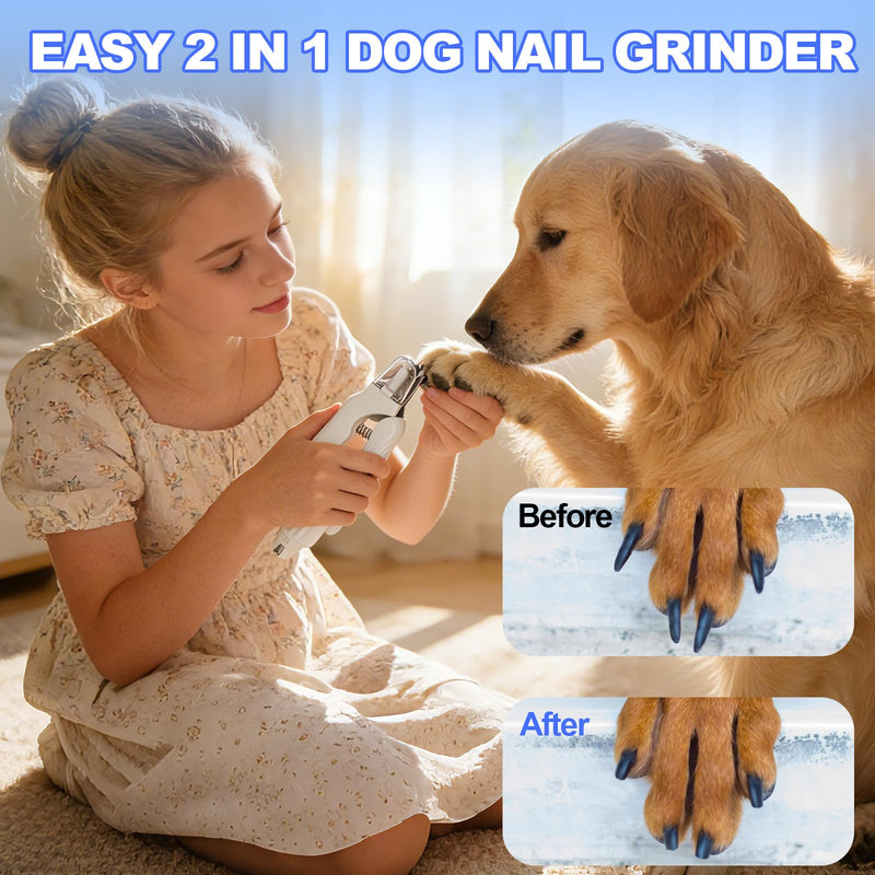 2-in-1 Dog Nail Clippers with Light - Electric Pet Nail Grinder Quiet for Small Large Dogs & Cats, LED Prevent Over Cutting, USB-C Rechargeable Safety Guard Grooming Kit for Black Nails 1PCS - BeesActive Australia