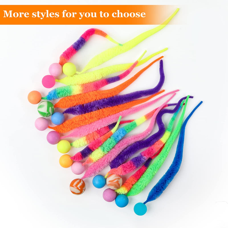 SHENGSEN Mixed Bouncy Ball with Tail Cat Toys-5 Packs,Rainbow Magic Worm with Ball Toy for Cats,Colorful Fuzzy Worm Bouncy Balls Cat Toy Mixes bouncy balls - BeesActive Australia