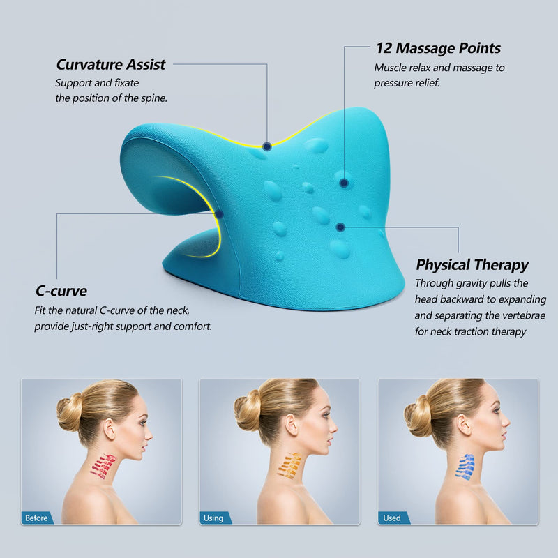 Cozyhealth Neck Stretcher for Neck Pain Relief, Neck and Shoulder Relaxer Cervical Traction Device Pillow for TMJ Pain Relief and Muscle Relax, Cervical Spine Alignment Chiropractic Pillow (Blue) - BeesActive Australia