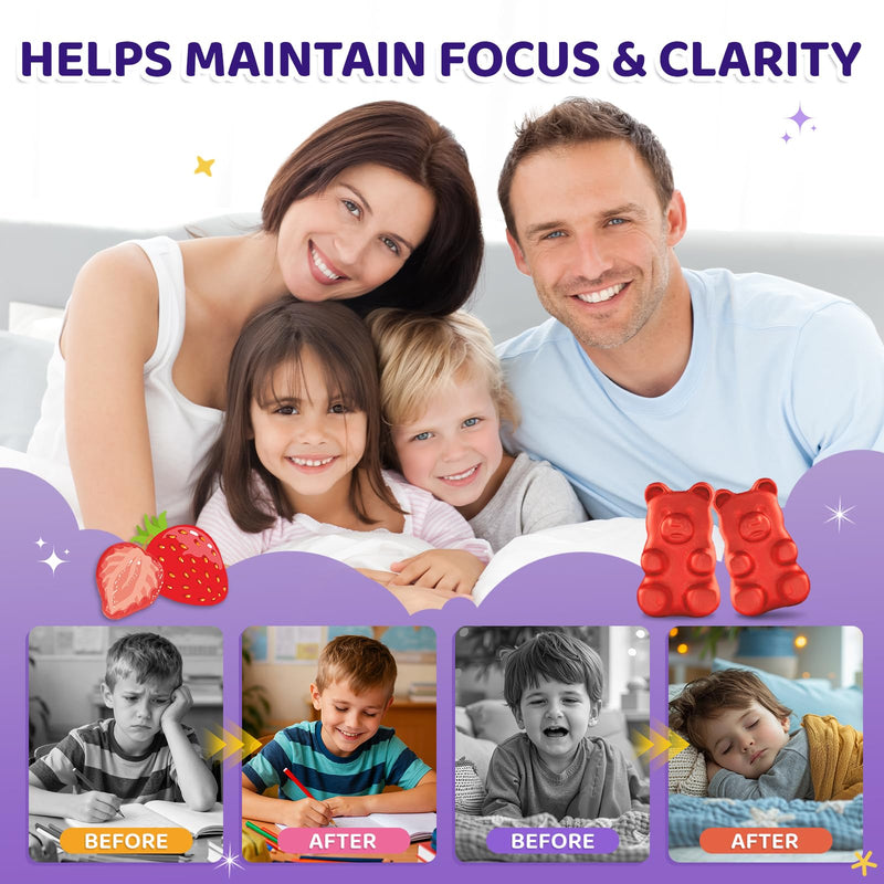 Saffron Gummies for Kids & Adults, 20-in-1 Saffron Supplements with 88.5mg Saffron Extract, B6, B12, C, D3, Magnesium for Calm, Focus, Nerve, Sugar Free, Vegan, Non-GMO - Strawberry Flavor, 60 Counts 60 Count (Pack of 1)