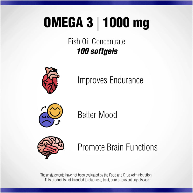 Omega 3 1000mg Fish Oil 100 Concentrated Softgels by Natural Systems - Omega 3 Supplements - Capsules for Daily Diet - EPA - DHA - Perfect for Heart, Eye, Brain and Joints Support* 100 Count (Pack of 1)